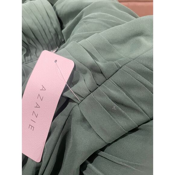 NWT Azazie Tessie A-Line V-Neck Pleated Chiffon Dress Dark Green Womens Size A22 - Picture 6 of 7